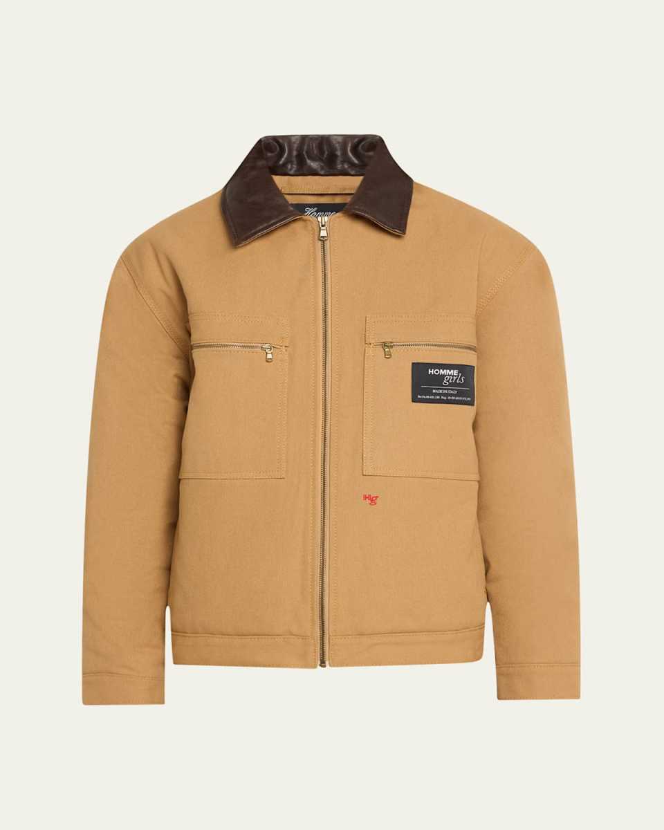 Leather-Collar Cotton Work Jacket
